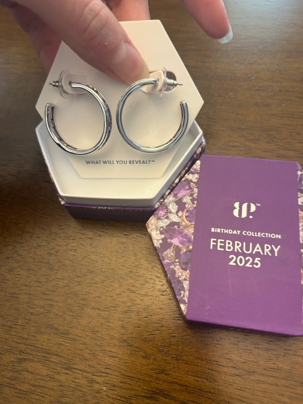 Bomb Party February 2025 Hoops ER16463 Classic Sparkle Amethyst on Rhodium